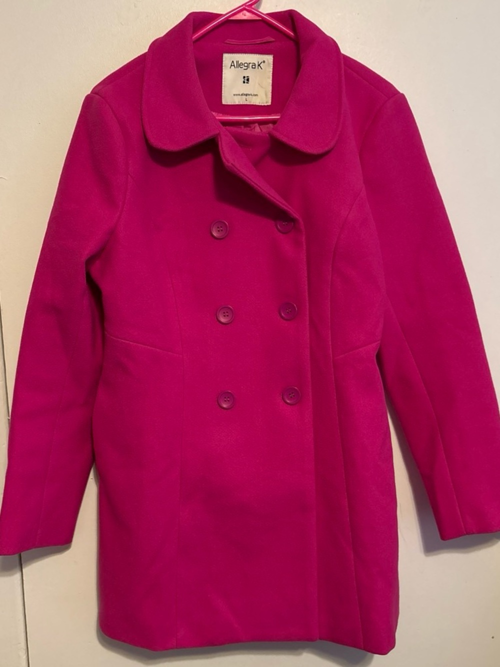 Allegra K Women's Double-Breasted Peacoat in Bright Fuchsia